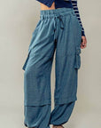 Wide Leg Utility Drawstring Fastener Cargo Pants - Next Generation Boutique