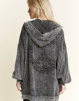 Mineral Wash Open Terry Cardigan with peace sign - Next Generation Boutique