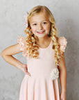 Kids Light Pink Ruffles Flutter Sleeve Rosette Spring Dress - Next Generation Boutique