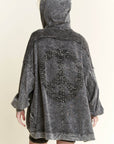 Mineral Wash Open Terry Cardigan with peace sign - Next Generation Boutique