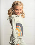 Girls Gray Sage Rainbow Hooded Sweatsuit Lounge Set - Next Generation Boutique