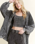 Mineral Wash Open Terry Cardigan with peace sign - Next Generation Boutique