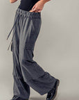 Wide Leg Utility Drawstring Fastener Cargo Pants - Next Generation Boutique
