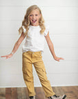 Kids Mustard Khaki Denim Cargo Jean Pants With Pockets - Next Generation Boutique