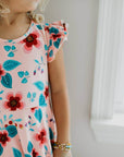 Kids Light Peach Floral Flutter Sleeve Ruffles Spring Dress - Next Generation Boutique