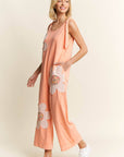 Mineral Washed Flower patched Bow spring jumpsuits - Next Generation Boutique