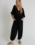 New Love Relaxed Drawstring Jumpsuit - Black - Next Generation Boutique