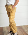 Kids Mustard Khaki Denim Cargo Jean Pants With Pockets - Next Generation Boutique