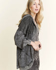Mineral Wash Open Terry Cardigan with peace sign - Next Generation Boutique