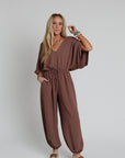 New Love Relaxed Drawstring Jumpsuit - Mocha - Next Generation Boutique
