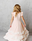 Kids Light Pink Ruffles Flutter Sleeve Rosette Spring Dress - Next Generation Boutique