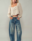 Distressed Essence Barrel Jeans - Next Generation Boutique