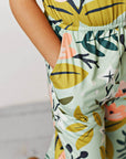 Kids Sage Pink Floral Spring Summer Jumpsuit With Pockets - Next Generation Boutique