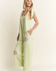 Mineral Washed Flower patched Bow spring jumpsuits - Next Generation Boutique