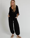 New Love Relaxed Drawstring Jumpsuit - Black - Next Generation Boutique