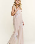 Mineral Washed Flower patched Bow spring jumpsuits - Next Generation Boutique