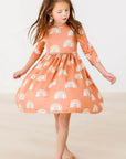 Rainbows in Fall 3/4 Sleeve Twirl Dress - Next Generation Boutique