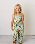 Kids Sage Pink Floral Spring Summer Jumpsuit With Pockets - Next Generation Boutique