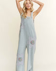 Mineral Washed Flower patched Bow spring jumpsuits - Next Generation Boutique