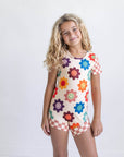 Kids Rainbow Retro Smiley Face Checkered Dance Gym Leotard - Next Generation Boutique
