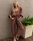 New Love Relaxed Drawstring Jumpsuit - Mocha - Next Generation Boutique