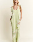 Mineral Washed Flower patched Bow spring jumpsuits - Next Generation Boutique