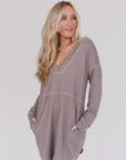 Meadow Long Sleeve Tunic Dress - Mushroom - Next Generation Boutique