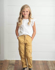 Kids Mustard Khaki Denim Cargo Jean Pants With Pockets - Next Generation Boutique