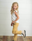 Kids Mustard Khaki Denim Cargo Jean Pants With Pockets - Next Generation Boutique