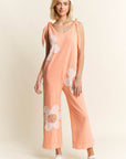 Mineral Washed Flower patched Bow spring jumpsuits - Next Generation Boutique