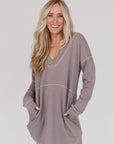 Meadow Long Sleeve Tunic Dress - Mushroom - Next Generation Boutique