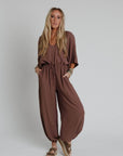 New Love Relaxed Drawstring Jumpsuit - Mocha - Next Generation Boutique