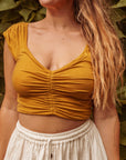 Forest Fiber Tencel Boho Yoga Crop Top, Cinch Crop Bra Top