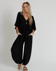 New Love Relaxed Drawstring Jumpsuit - Black - Next Generation Boutique