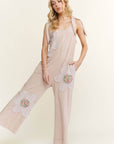 Mineral Washed Flower patched Bow spring jumpsuits - Next Generation Boutique