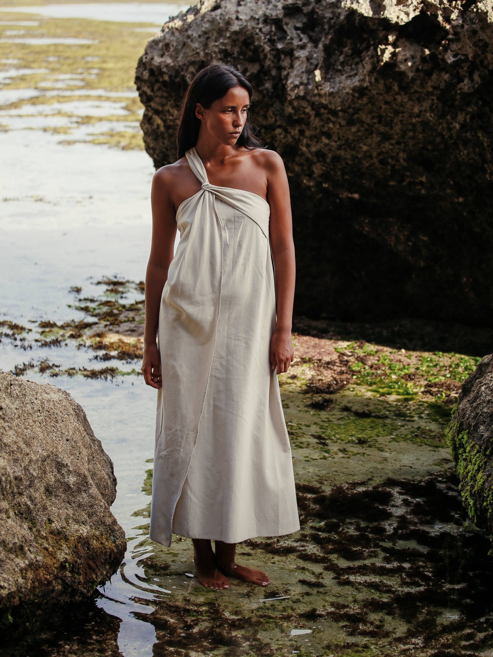 chinese dress ladies White & Oatmeal Twist Front Cotton Lollie Maxi Dress main image 0