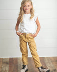 Kids Mustard Khaki Denim Cargo Jean Pants With Pockets - Next Generation Boutique