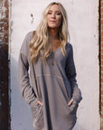 Meadow Long Sleeve Tunic Dress - Mushroom - Next Generation Boutique