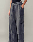 Wide Leg Utility Drawstring Fastener Cargo Pants - Next Generation Boutique