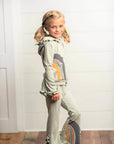 Girls Gray Sage Rainbow Hooded Sweatsuit Lounge Set - Next Generation Boutique