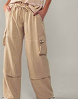 Wide Leg Utility Drawstring Fastener Cargo Pants - Next Generation Boutique
