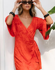 Khush The Palma Kimono Mini Dress - Solid Red Coral