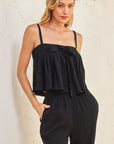 Crinkled Tie Front Flared Cami Top