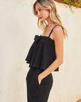 Crinkled Tie Front Flared Cami Top