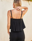 Crinkled Tie Front Flared Cami Top