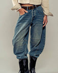 Distressed Essence Barrel Jeans