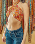 Hippie Boho Silk Bandeau Wrap Top, Multi Way Headband WRAP