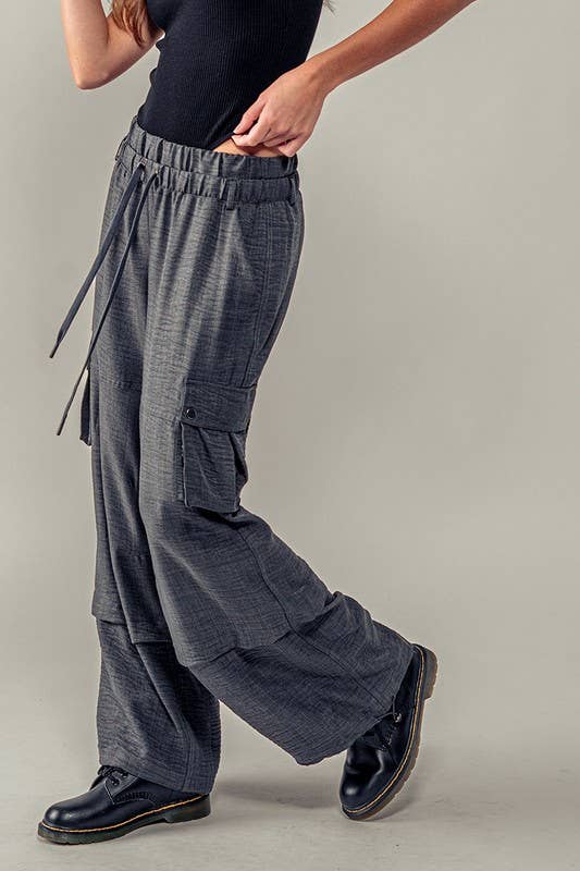 Wide Leg Utility Drawstring Fastener Cargo Pants