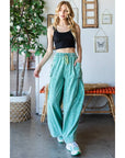 WASHED 3D POCKET SLOUCHY WIDE LEG PANTS