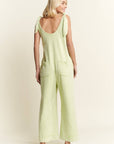 Mineral Washed Flower patched Bow spring jumpsuits